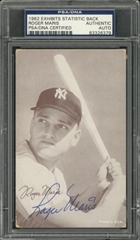 1962 Exhibits Statistic Back Roger Maris Signed Card – PSA/DNA Authentic
